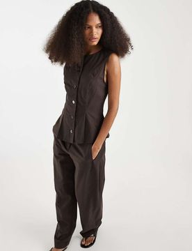 Veston d'ensemble ajusté en aspect lin - Chocolat-Marron L