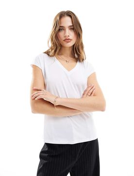 T-shirt moulant à col en V - Blanc XL