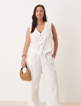 Pantalon d'ensemble ample et ajusté en aspect lin - Blanc 46