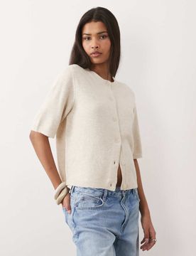 Gilet à manches courtes en maille douce - Crème chiné-Blanc M