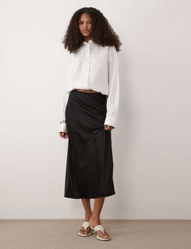 Y.A.S - Jupe mi-longue en satin - Noir XS