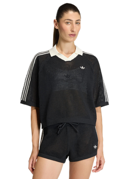 Knitted Crochet Polo Damen T-Shirts - Schwarz - Größe 44 - Poly Mesh Black 44