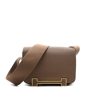 Geta Crossbody Bag In Etoupe Chevre Leather with Gold Hardware