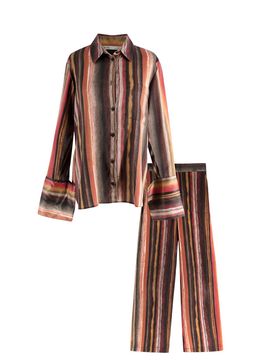 Organic Silk High Low Striped Shirt and Trouser Set Size XS