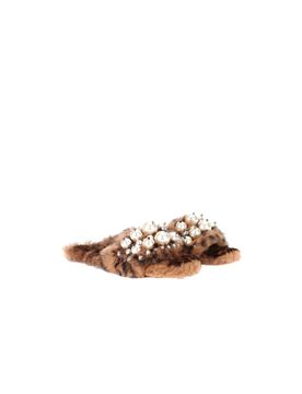 Embellished Faux Fur Slippers Size 38.5