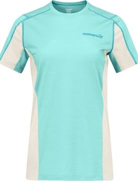 Norrona - T-shirt d'alpinisme en laine de mérinos régulant la température - Falketind Equaliserull T-Shirt W Aqua Haze Whisper White en