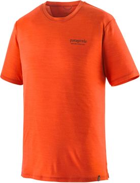 T-shirt de randonnée technique et respirant en laine de mérinos - M's Cap Cool Merino Blend Graphic Shirt Heritage Header Coal Orange pour