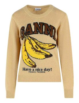 Ganni Maglione in misto lana beige