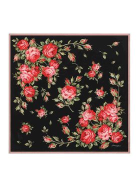 Foulard in seta con stampa bouquet di rose