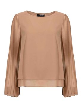 Blusa Tunica In Tessuto Plissettato Nocciola