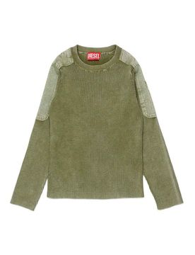 Top in maglia con toppe in tela tono su tono