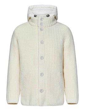 Cardigan in maglia di lana cardata bianca