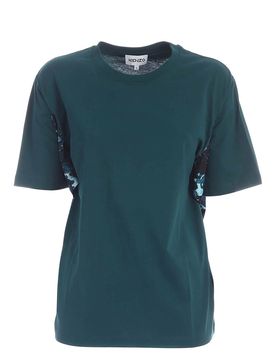 T-shirt ottanio con drappeggio floreale