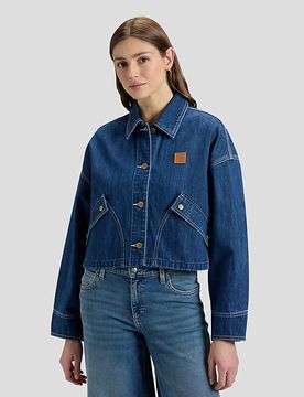Cropped Denim Jacket Mid Dark Größe XS female