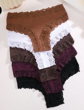 Set de 5 bragas con encaje de contraste