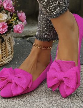 Nuevos zapatos planos de mujer para exterior con puntera puntiaguda, empeine bajo y lazo, de tela suave de color rosa lavado medio adecuados para trab