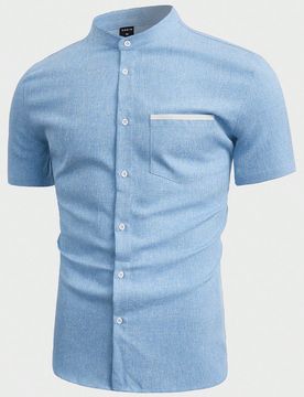 Hombres Camisa de cuello alto con parche de bolsillo