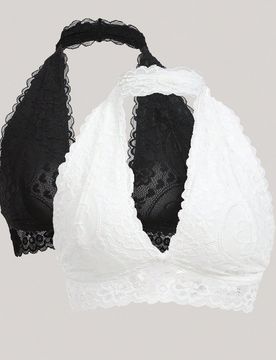 Conjuntos de lencería con sujetador de encaje floral y escote halter