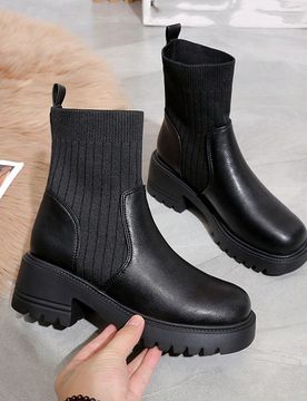 Botas de plataforma con tacón grueso y estilo slip-on para mujer