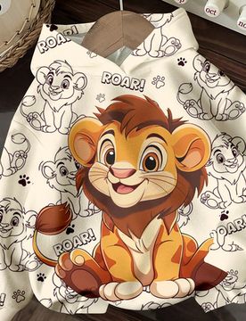 Sudadera holgada de manga larga con estampado de león de dibujos animados cómoda para niño pequeño, adecuada para otoño/invierno