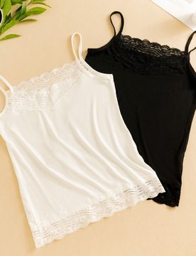 Piezas Camiseta de tirantes con encaje y floral como ropa interior, prenda exterior versátil para mujeres
