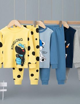 Set de 6 piezas de pijama con estampado de dinosaurios de dibujos animados para niños, con top de manga larga y pantalones largos para usar en casa