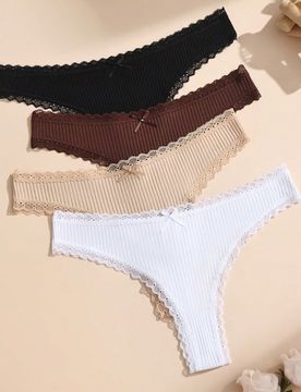 Piezas de bragas tipo tanga para mujer con parches de encaje romántico de colores mezclados, con lazos lindos, ropa interior de mujer cómoda y elás