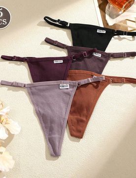 Paquete de 5 tangas de mujer con cintura elástica de unicolor y a rayas con logo, cómodos y sexys