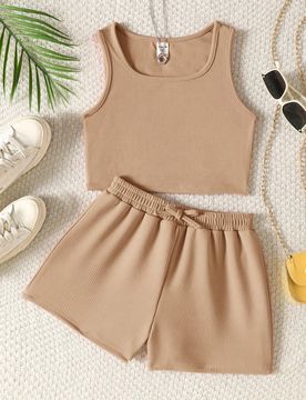 Set de 2 piezas con top de punto y shorts holgados para niña preadolescente