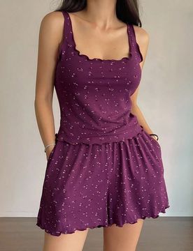 Set de 2 piezas de pijama cómodo con estampado floral menudo para mujeres