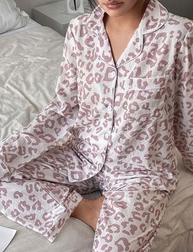 Conjunto de ropa de estar en casa de manga larga con estampado de leopardo para mujer, top y pantalones, casual para otoño/invierno