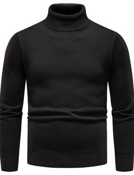 Suéter de cuello alto sólido con forro térmico para hombres, otoño e invierno, top de manga larga