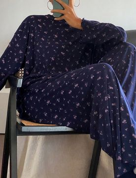 Conjunto de pijama holgado y cómodo con estampado floral para mujer, ropa de otoño e invierno
