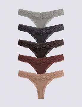 Paquete de 5 bragas de mujer de tiro bajo con parches de encaje, de estilo casual