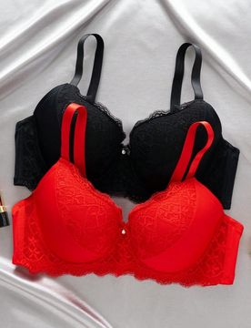 Set de 2 sujetadores con encaje y parches, con aros y ajustables, para mujer talla grande, para boda