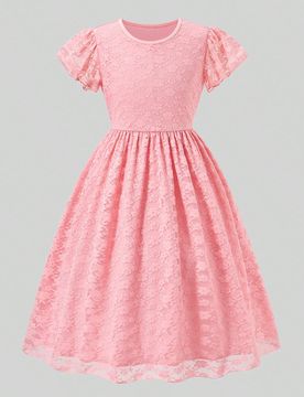 Vestido de línea A con mangas de capa y encaje amarillo de estilo dulce para niñas preadolescentes, ligero para primavera/verano, adecuado para vaca