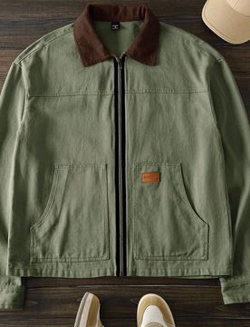 Chaqueta casual de hombre con ajuste slim, de manga larga, con parches de color contrastante, apta para otoño/invierno