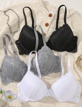 Set de 3 sujetadores de encaje con aros para mujer, cómodos y de soporte