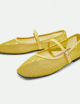 Bailarinas de malla para mujer, cómodas y transpirables con punta cuadrada, zapatos planos con suela suave y de moda