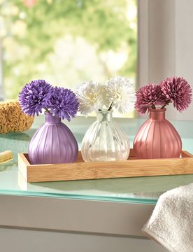 Glasvasen mit Duft-Blüten + Bambustablett