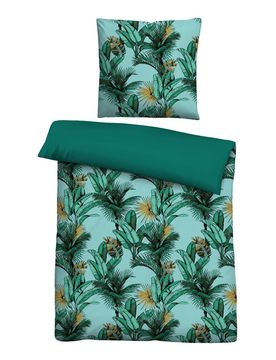 Baumwoll Satin Bettwäsche Jungle gletscher, 1x 135x200 cm + 1x 80x80 cm