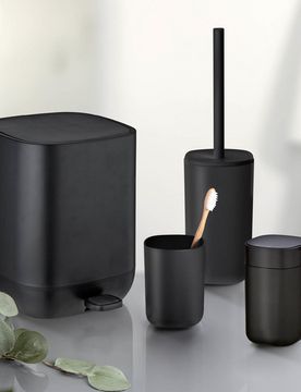Bad-Accessoire Set „Davos“, 4-tlg., schwarz mit Treteimer
