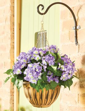 Blumenampel mit Kunstblumen Hortensien violett