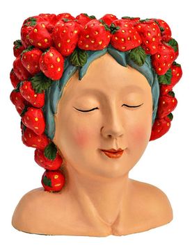 Blumentopf Frauenkopf mit Erdbeeren aus Magnesia