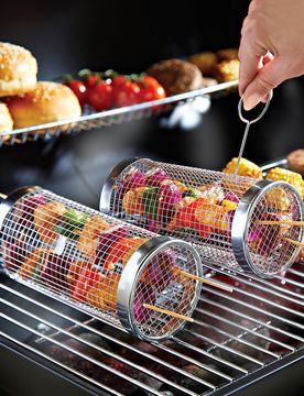 Grillkorb rollbar mit Grill-Gabel zum Drehen