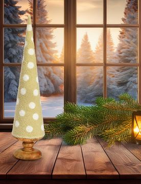 Deko-Tannenbaum aus Mangoholz & Texil beige mittel