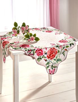 Mitteldecke "Rosen" mit Languettenrand 85 x 85 cm