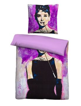 Mikrofaser Bettwäsche Audrey Hepburn viola, 1x 155x220 cm + 1x 80x80 cm