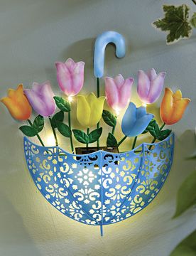 Solar-Wanddeko Schirm mit Tulpen