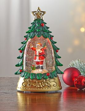 Schneekugel "Tanne mit Weihnachtsmann" grün